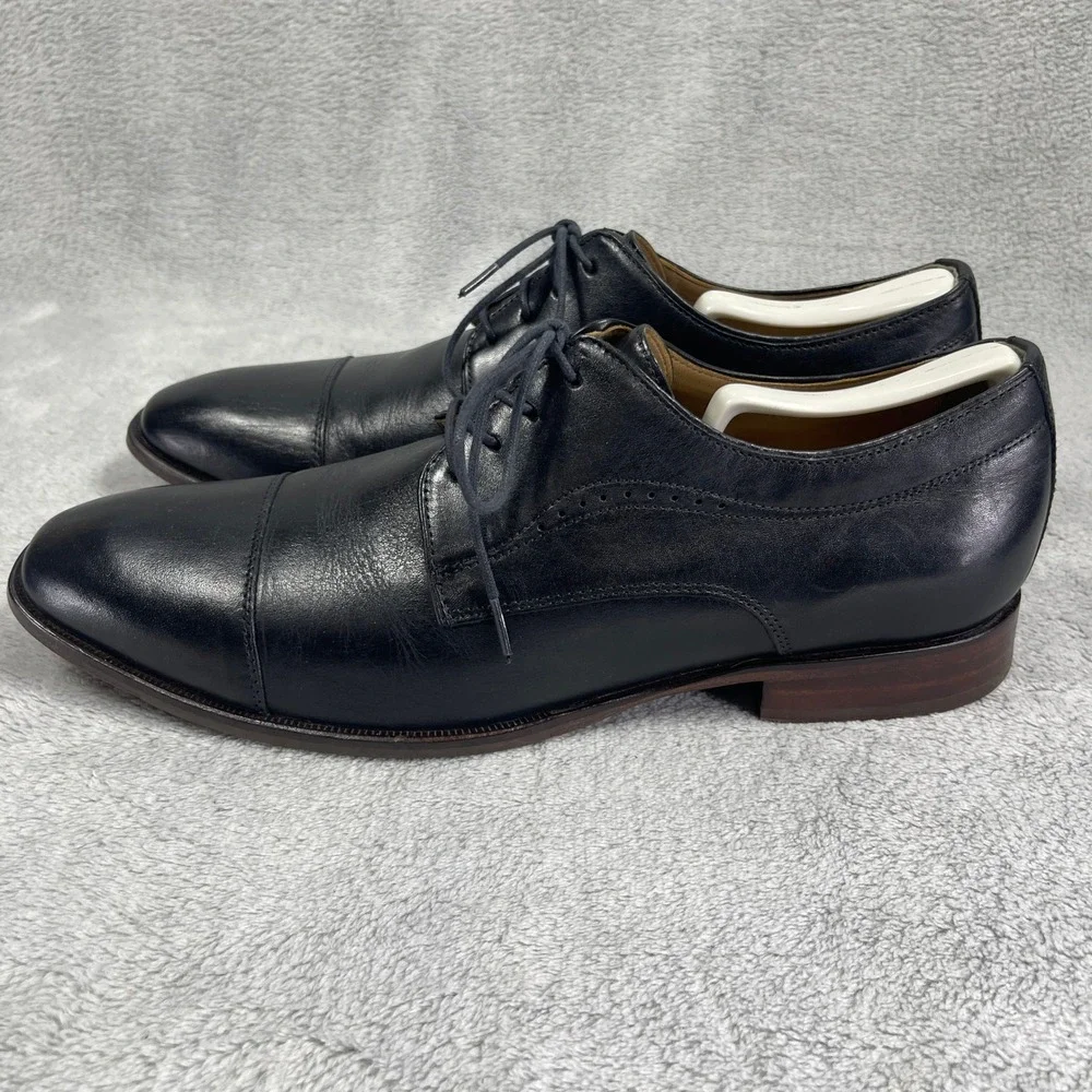 Johnston & Murphy Dress Shoes Mens 11 Black Leather Cap Toe Derby Lace Up